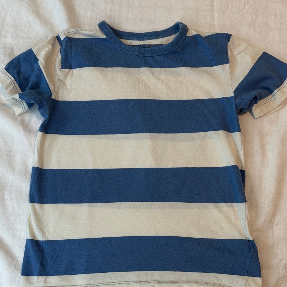 Crewcuts Striped Tee in Blue and Cream